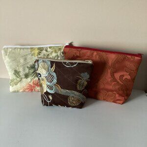 3 Handmade Quilted Zipper Bags Small Travel Pouches Cosmetic Storage